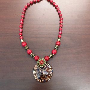 NWOT Beaded Glass Pendant Necklace in Red
